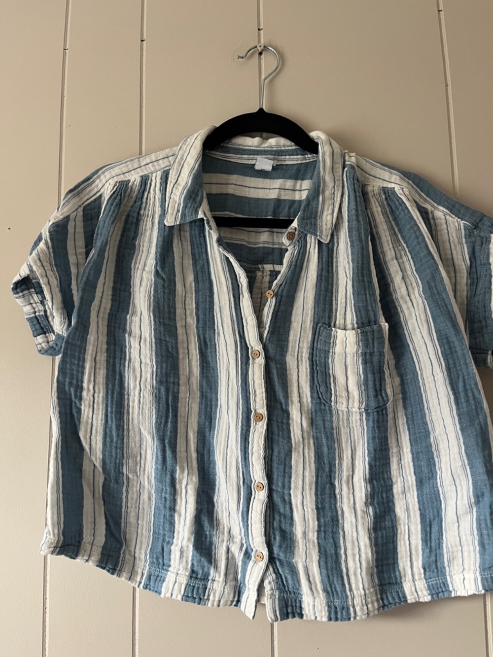 Striped Blue and White Men's Button-Up Shirt